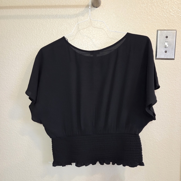 Lily White Black Cinched waist drop shoulder sleeve size Medium Business Casual - Picture 2 of 7